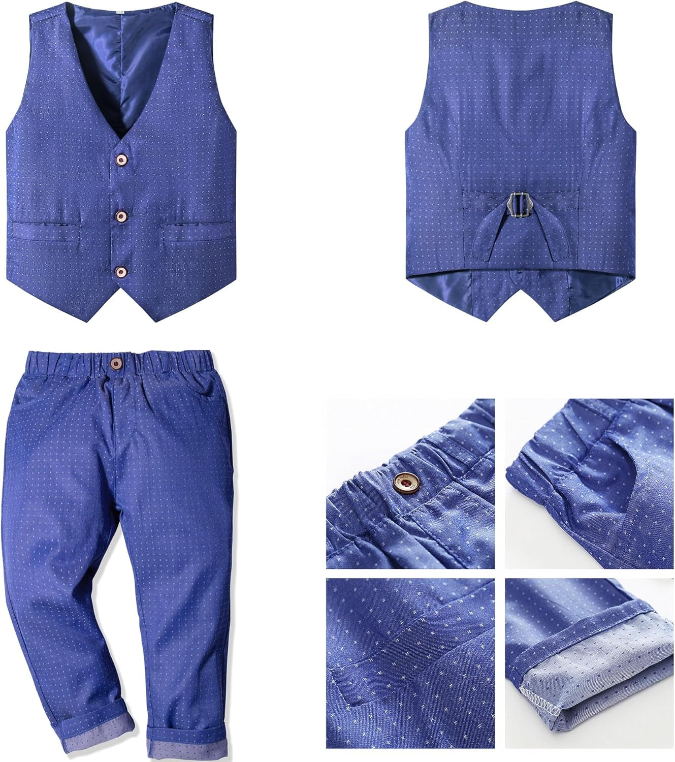Boys Suit Set Formal Dress Shirt with Bow Tie, Slim Vest and Pants Toddler Boy Clothes Suits