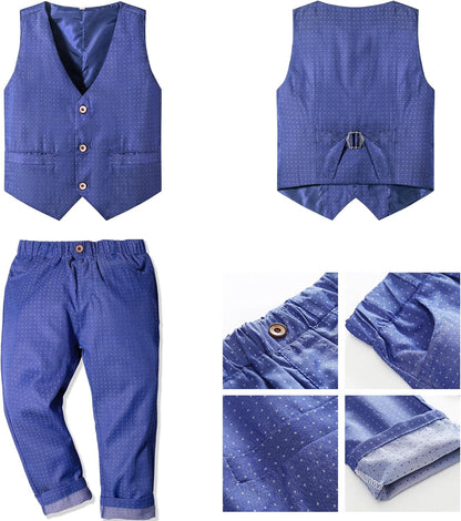 Boys Suit Set Formal Dress Shirt with Bow Tie, Slim Vest and Pants Toddler Boy Clothes Suits