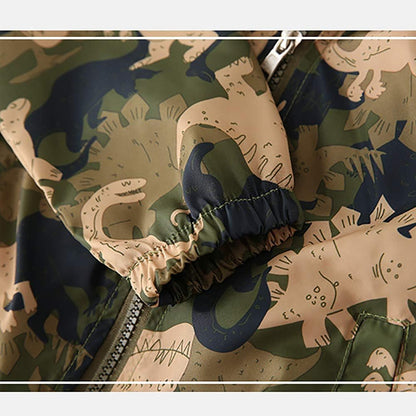 Toddler Baby Boys Cartoon Dinosaur Print Hooded Jacket Long Sleeve Windproof Coats Zip up Trench Windbreaker Outerwear